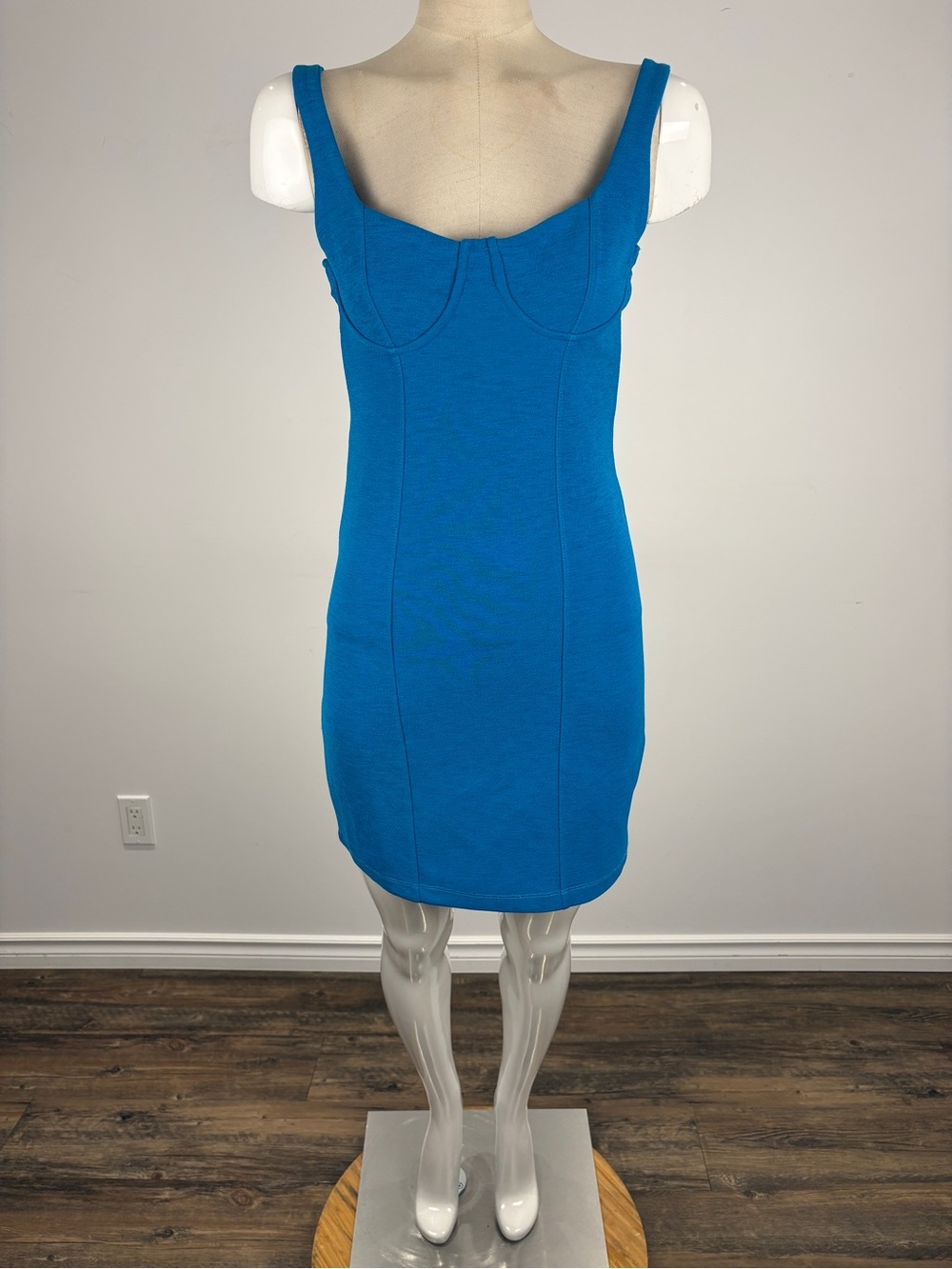 NWT Zara Electric Blue Corset Bodycon Mini Dress Turquoise Aqua S